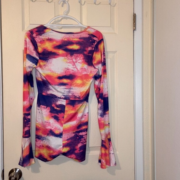 Fashion Nova Orange Pink Long Sleeve Tie Front Romper Size XL - Picture 5 of 5